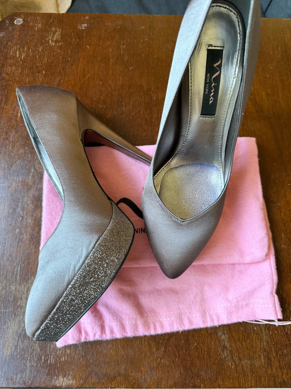 Nina Pointed-Toe Platform Pumps with Glitter Accent